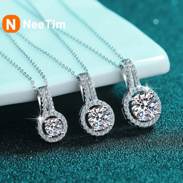 NeeTim 1ct 2ct 5ct D Color Moissanite Diamond Top Quality Gold Plated Drop Pendant Necklace Fine Jewelry Gifts Wholesale