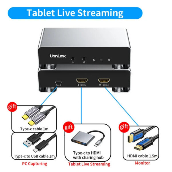 42af8205875c5510 Unnk 2K 120Fps Game Video Capture Card 4K 60Fps Live Streaming Recording for PS5/4 Xbox Switch