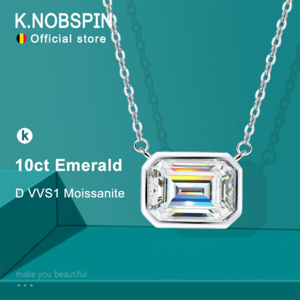 KNOBSPIN 10ct Emerald Cut Moissanite Pendant Lab Diamonds with GRA Certificates s Sterling Sier Wedding Necklaces for women