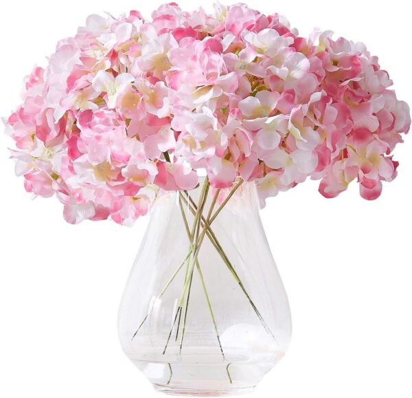Hydrangea Silk Flower White 10 Heads Artificial Hydrangea Silk Flowers Head for Wedding Centerpieces Bouquets DIY Floral Decor Home Decoration with Long Stems - White