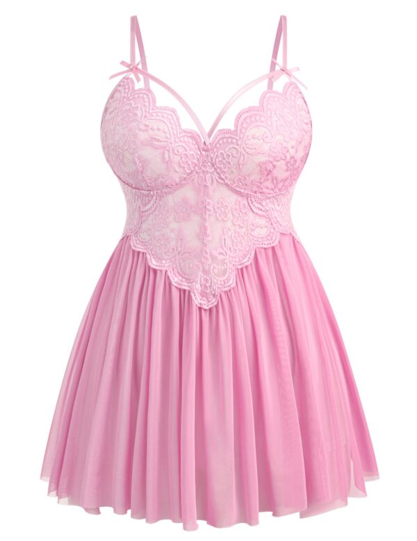 Avidlove Plus Size Lingerie Lace Babydoll Womens Strap Chemise Nightgown V Neck Nighty Mesh Sleepwear Side Slit Nightdress