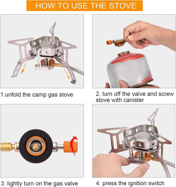 Portable Camping Gas Stove with Piezo Ignition 3500W Outdoor Camping Stove Backpacking Burner Windproof Fishing Stove for BBQ Hiking Picnic Camping Cooking Stoves with Carrying Case Adapters Converter