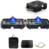 Hengriacly Campingkocher, Collapsible & Tragbare, Gaskocher 2 Flammig mit Piezo-Zündung, inkl. Grillplatte & Gasschlauch, für Outdoor BBQ, Wandern & Notfälle, Butan