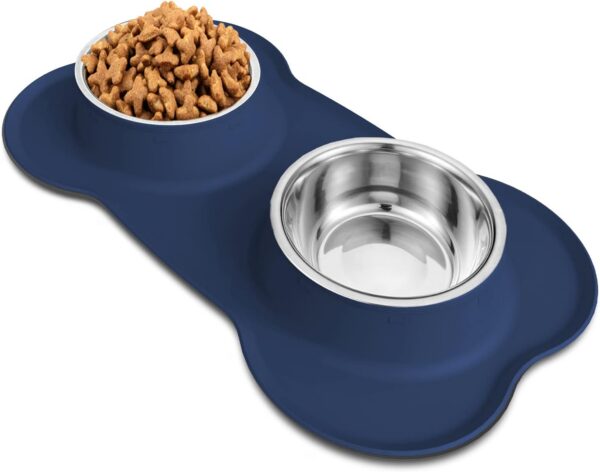 AsFrost Dog Food Bowls Stainless Steel Pet Bowls & Dog Water Bowls No Spill Non Skid, Feeding Bowls with Dog Bowls Silicone Mat for Small Medium Large Size Dogs, Cat Pet Dog Dishes Set, Black, 3 Cup