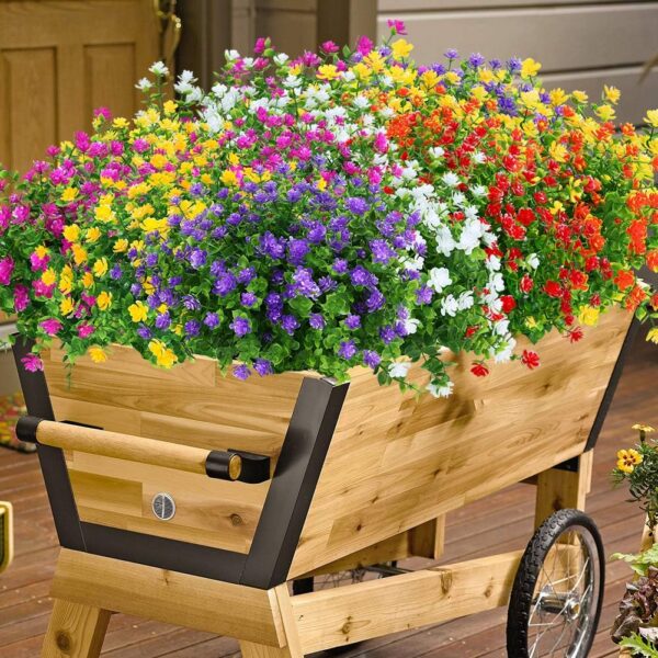 436e327a6e1a0cf7 24 Bundles Outdoor Artificial Flowers UV Resistant Fake Boxwood Plants, Faux Greenery for Indoor Outside Hanging Plants Garden Porch Window Box Home Wedding Farmhouse Décor (Magenta)