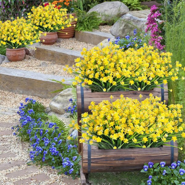 438474f2fb510255 AmyHomie 20 Bundles Artificial Flowers Outdoor UV Resistant Faux Flowers No Fade Fake Plastic Plants Garden Porch Window Box Decorating(Bright Yellow)