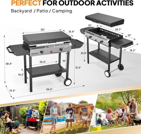 ROVSUN 2 Burner Outdoor Propane Gas Stove with Auto-ignition, Regulator & Shelf, 150,000 BTU Powerful Stand Cooker for Backyard Patio Cooking Home Brewing Canning Turkey Frying