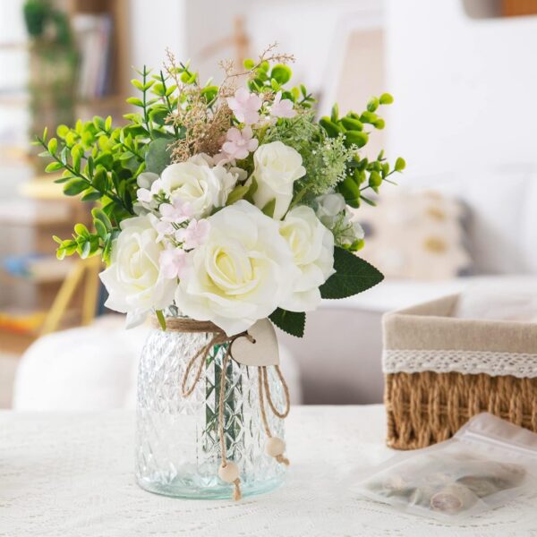 43f67488f7bf80a8 CEWOR Faux Flowers in Vase, 1 Pack, Artificial Rose Faux Flowers in Vase for Centerpiece Table Decorations and Home Office Decor