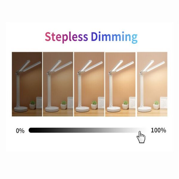 4406f9a5dfb0157a LED Clock Table Lamp USB Chargeable Dimmable Desk Lamps 2 Heads 180 Rotate Foldable Eye Protection Desktop Reading Night Lights