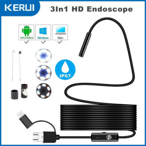 7MM Android Endoscope 3 IN1 Micro USB Type C Borescope Mini Camera Waterproof LED Car Inspection For HUAWEI XIAOMI PC