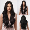 HAIRCUBE Long Brown Curly Wavy Women Middle Part Synthetic Wig for Any Ocn Heat Resistant Fake Hair