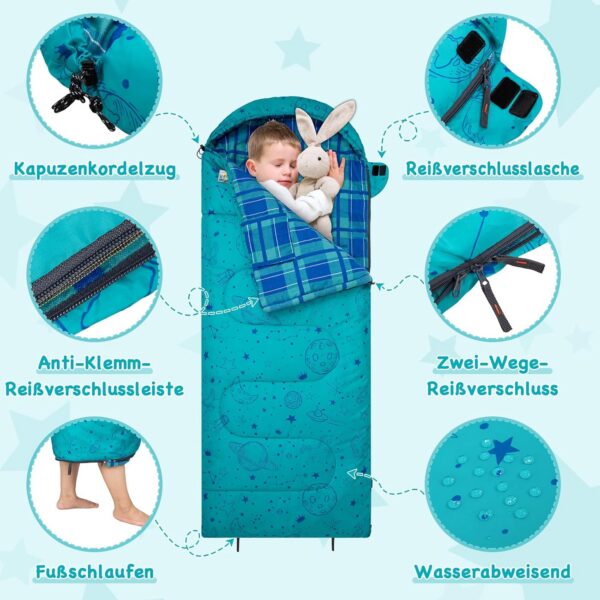44314e7d2d22810c KingCamp Kinderschlafsack Schlafsack Winter Warmer Deckenschlafsack 3-4 Jahreszeiten für Kinder beim Camping Trekking 170 x 70 cm Komfort: 7°C 1.4 KG