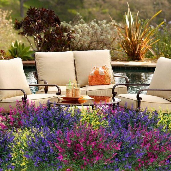 8 Bundles Outdoor Artificial Lavender Fake Flowers UV Resistant Shrubs, Faux Plastic Greenery for Indoor Outside Hanging Plants Garden Porch Window Box Wedding Farmhouse Decor (Orange Red)