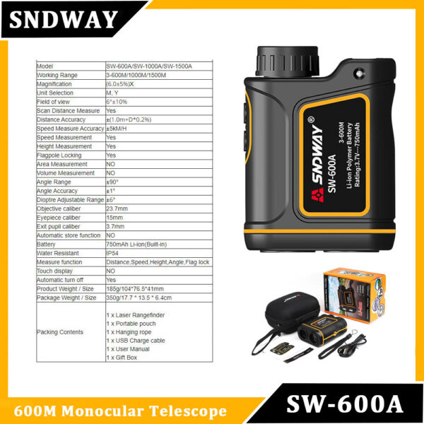 SNDWAY Distance Meter Rangefinder for Hunting 1000M 1500M 2000M Laser Telemeter Golf Camera Outdoor Telescope
