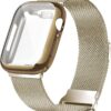 Geoumy Metal Magnetic Bands Compatible for Apple Watch Band 41mm with Case, Stainless Steel Milanese Mesh Loop Replacement Strap Compatible with iWatch Series 8/7/6/5/4/3/2/1 SE Women Men,Brown Gold