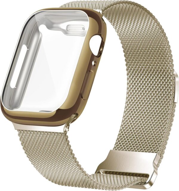 Geoumy Metal Magnetic Bands Compatible for Apple Watch Band 41mm with Case, Stainless Steel Milanese Mesh Loop Replacement Strap Compatible with iWatch Series 8/7/6/5/4/3/2/1 SE Women Men,Brown Gold