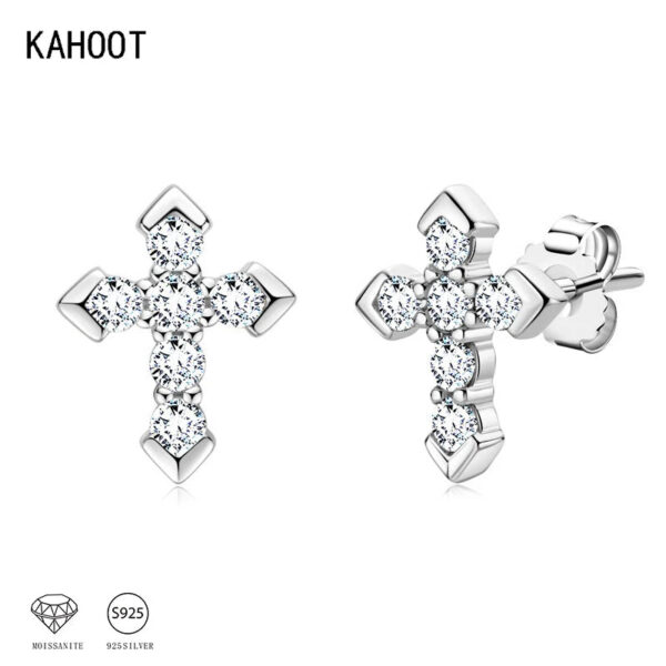 44b752431ce5e905 925 Sterling Silver Moissanite Arrow Cross Earrings Trend Fashion Hip-Hop European and American Couples Men and Women