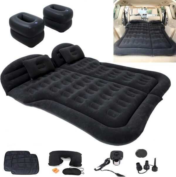 Inflatable SUV Air Mattress 3 in 1 Thickened Flocking Inflatable Car Camping Travel Air Mattress with 2 Pillows & Air Pump,Portable Car Sleeping Bed for SUV|MPV|Minivan
