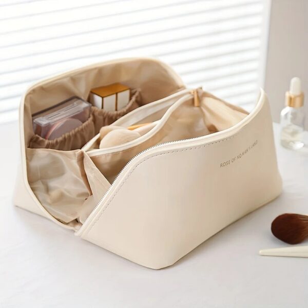 Large Capacity Travel Portable Leather Cosmetic Women Bathroom Wash Bag Multifunctional Toiletry Kit