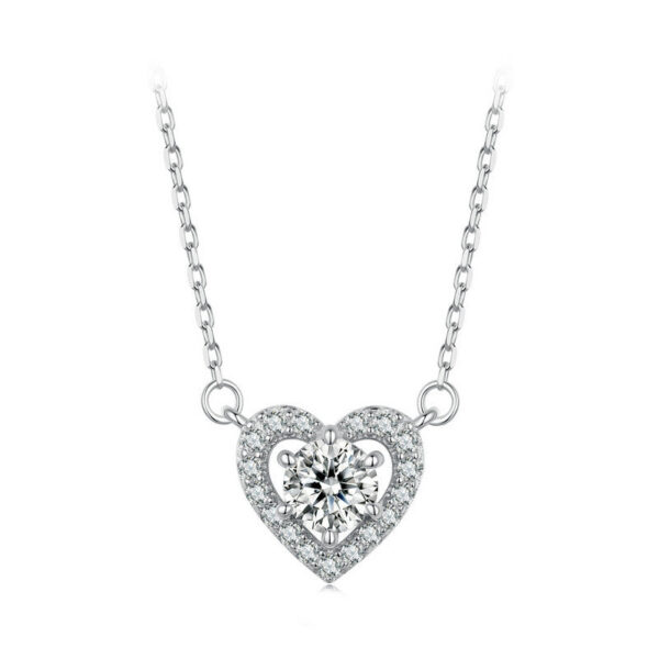 Bamoer U 0.5CT Moissanite Necklace Heart Diamond Pendant Adjustable Choker for Women Sterling Sier Wedding Lover Gift