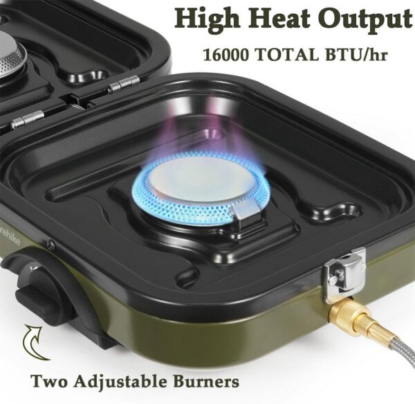 Naturehike 2-in-1 Gas Camping Stove, Frying Pan, Stove with Adjustable Burners, 88.18 oz, Carrying Handle, Portable, Iron SkilletPerfect for Camping & Hiking, Emergency Cooking