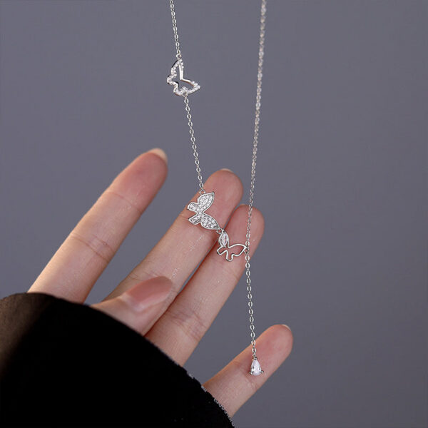 4550da36895a6352 Sterling Sier Hollowed Out Diamond Butterfly Tassel Necklace For Women's Personalized Collarbone Chain Wedding Jewelry
