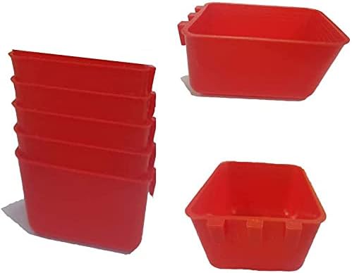 457935760dcd4356 20 Pack Cage Cups Birds Feeders Seed Bowl Chicken Feeding Watering Dish Rabbit Water Food Hanging Wire Cages Box 16oz Coop Cups for Pet Parrot Parakeet Gamefowl Poultry Pigeon (Large Red)