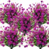 Grunyia 10 Bundles Artificial Fake Flowers, Faux Outdoor Plastic Plants UV Resistant Shrubs Outside Indoor Decorations (Purple-Eucalyptus)
