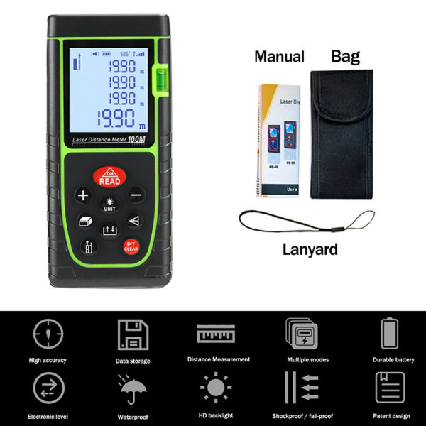 459804c6422da955 Laser Distance Meter 40M 60M 80M 100M No Battery Rangefinder Tape Range Finder Build Measure Device Ruler Test Tool