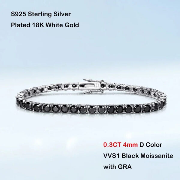EWYA GRA Certified Real 3/4/5/6.5MM Full Black Moissanite Tennis Bracelet for Women Men S925 Silver Link Bracelets Fine Jewelry