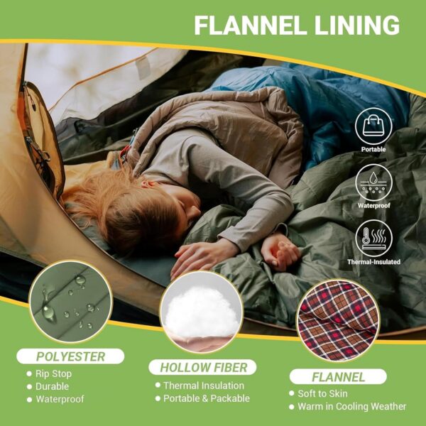 45bd274d89c9e076 KingCamp Sleeping Bag for Adults, Cold Weather & Warm Extra Wide Big & Tall XL Portable Waterproof Flannel Sleeping Bags, Essentials Gear Accessories for Camping Backpacking Hiking Indoor & Outdoor