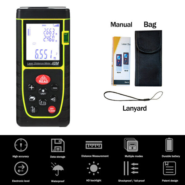 45e72e2bfce09cb3 Laser Distance Meter 40M 60M 80M 100M No Battery Rangefinder Tape Range Finder Build Measure Device Ruler Test Tool