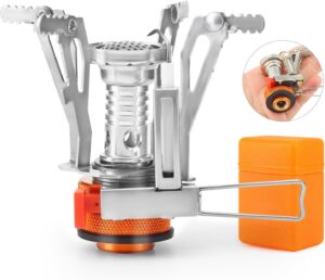 Portable Camping Stove Backpacking Stove, Lightweight Mini Gas Stove for Hiking, Travel, Adventures, and Emergencies, Portable Camp Stove with Piezo Ignition and 3000 Watts of Power