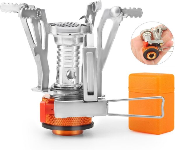 Portable Camping Stove Backpacking Stove, Lightweight Mini Gas Stove for Hiking, Travel, Adventures, and Emergencies, Portable Camp Stove with Piezo Ignition and 3000 Watts of Power