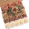 YYHUAWU Artificial Flowers Combo Box Set Gradient Color Flower Leaf with Stems for DIY Wedding Bouquets Centerpieces Baby Shower Party Home Decorations Peach