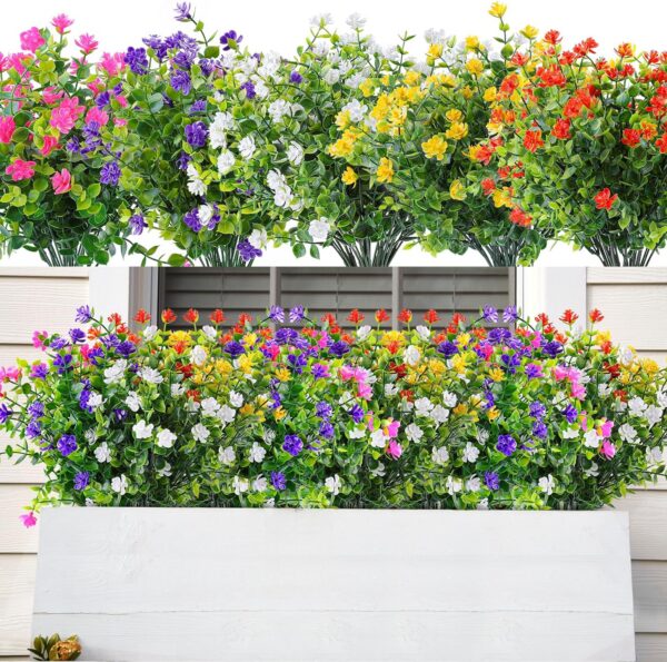46260b1b8b636b84 AmyHomie 20 Bundles Artificial Flowers Outdoor UV Resistant Faux Flowers No Fade Fake Plastic Plants Garden Porch Window Box Decorating(Bright Yellow)