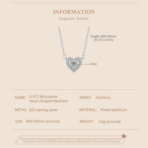 BAMOER Sterling Sier Heart Moissanite Pendant Necklace 0.5CT D Color Brilliant Round Cut Lab Created Diamond for Women
