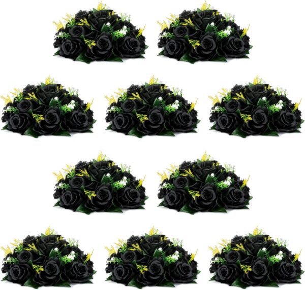 46538ac9b13e9f8d NUPTIO Artificial Flower Centrepieces for Tables - 6 Pcs Crimson & White Fake Flowers Roses Balls 9.5in Diameter - Silk Faux Rose Arrangement for Wedding Party Centerpiece Table Decorations