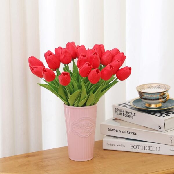 46704711bcd80bb9 Dark Pink Tulips Artificial Flowers 20Pcs Real Touch Faux Fake Tulips Flowers for Home Office Wedding Decor Artificial Tulips Flower Arrangement Bouquet Faux Flowers for Decoration