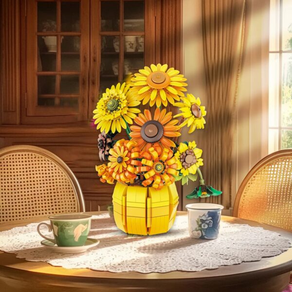 46835cd092e488e4 1009PCS Sunflower Building Blocks Flower Bouquet Vase Model Bricks Set Idea Home Decoration Kids Educational Toys Holiday Gifts