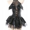 mzenuop Cosplay For Women Cute Anime Lingerie Strap-On Bat Imp See-Through Skirt Set Black