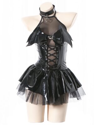 468900740ada5e11 mzenuop Cosplay For Women Cute Anime Lingerie Strap-On Bat Imp See-Through Skirt Set Black