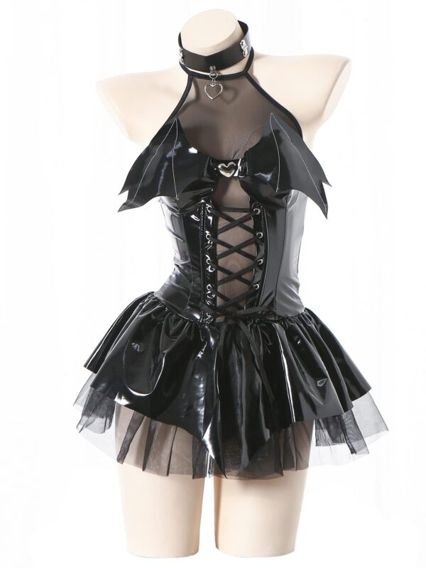 mzenuop Cosplay For Women Cute Anime Lingerie Strap-On Bat Imp See-Through Skirt Set Black