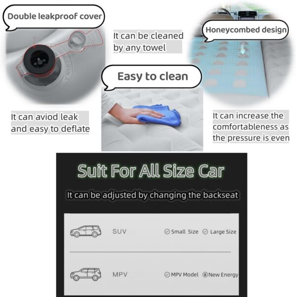 SUV Air Mattress Car Bed Inflatable Mattress for Truck Backseat - Portable Air Mattress with Flocking Surface and Pillows Foldable Air Bed for Home Tent Camping Travel - Grey