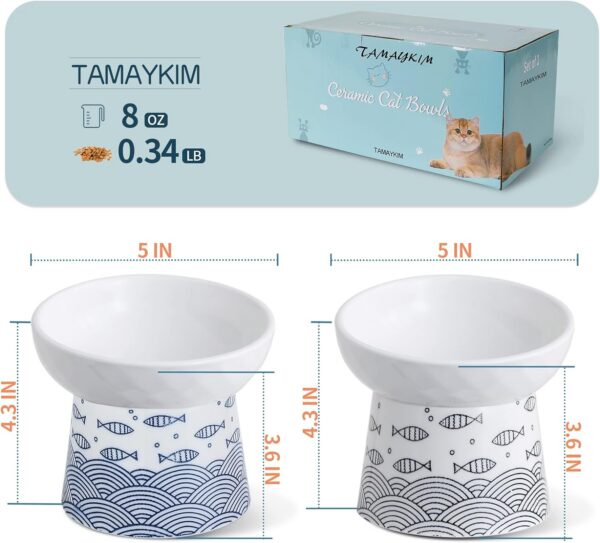 46c47ec1850f506f TAMAYKIM Tilted Ceramic Raised Cat Bowls, 8 OZ Food and Water Bowls Set for Kitty, Porcelain Elevated Stress Free Feeding Pet Dish, Dishwasher and Microwave Safe, 2 Pack (White & Grey)