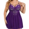 Avidlove Plus Size Lingerie Lace Babydoll Womens Strap Chemise Nightgown V Neck Nighty Mesh Sleepwear Side Slit Nightdress