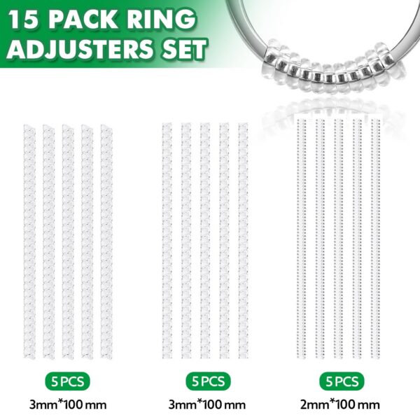 Anpro 15 Pack Size - with 3 Sizes Clear Sizer Adjuster Loose Rings,Spiral Silicone Tightener Set,Invisible Ring Guards(Please See Below Picture for The Steps)