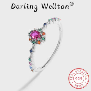 473da17456815c4d Creative Rainbow Series Ruby Emerald Oval Small Diamonds Couple Ring Original Sterling Sier Geometric Anniversary Gift Jewelry