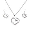3 Pcs Shaped Of Earrings Pendant Necklace For Women Exquisite Fashion Rhinestone Double Heart Jewelry Set