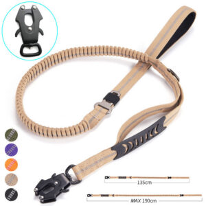 479af7ffed89447b Heavy Duty Tactical Bungee No Pull Dog Leash Reflective Shock Absorbing Pet Leashes with Car Seatbelt for Large Dogs